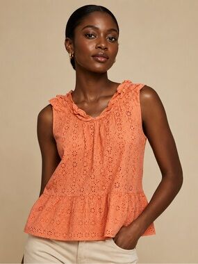 LOFT Coral Eyelet Peplum Tank Top Womens Medium